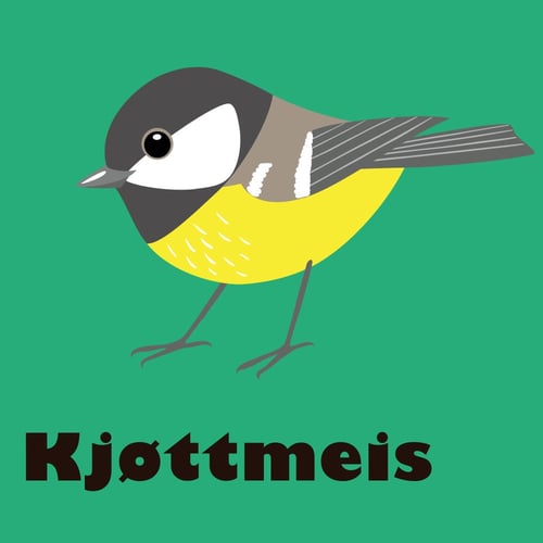 Tegning av kjøttmeis mot grønn bakgrunn