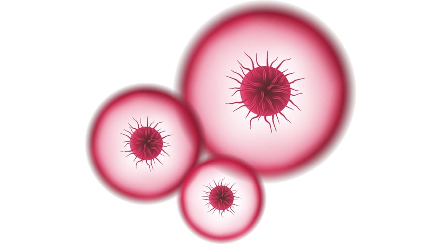 Tegning av tre virus med et rundt beskyttelseslag rundt