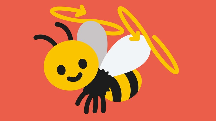 Illustrasjon av humle med piler over vingene som viser at de beveger seg i et åttetall