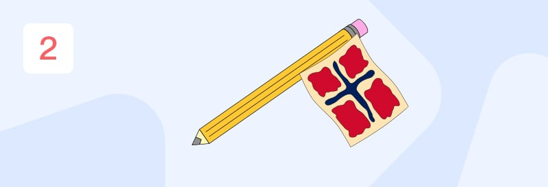 En tegning av det norske flagget som blir festet til enden av en gul gråblyant