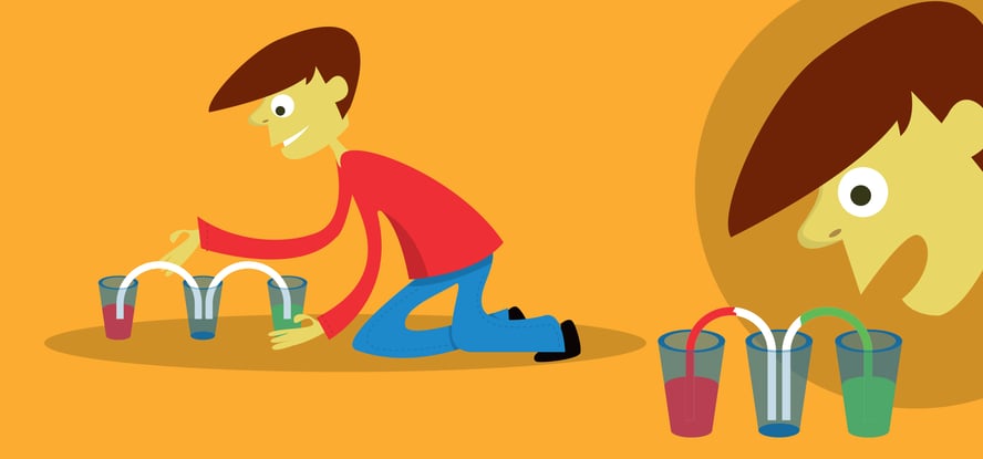 Illustrasjon av hvordan du bruker sugekrefter til å flytte vann med papir