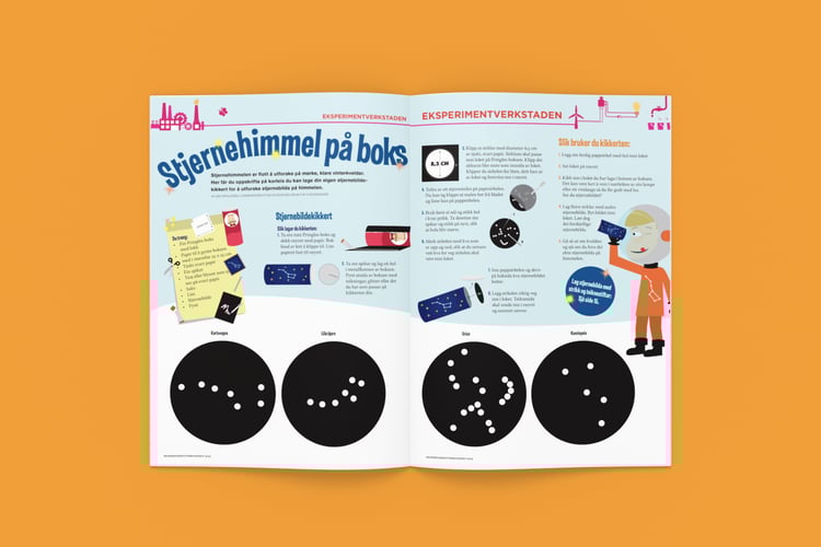 Esperimentplakat med beskrivelse av hvordan man lager en stjernehimmel på boks