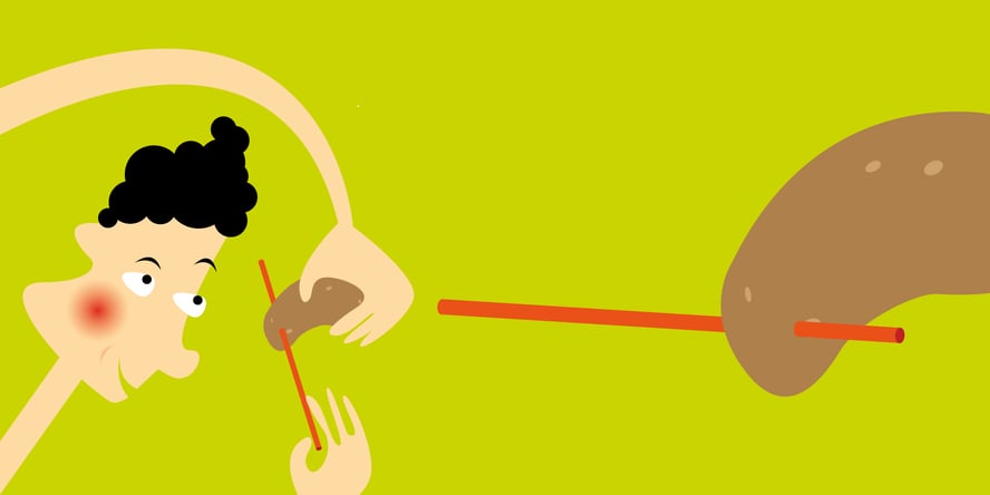 Illustrasjon av sugerør som spidder potet eksperimentet