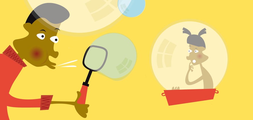 Illustrasjon av en som blåser en såpeboble