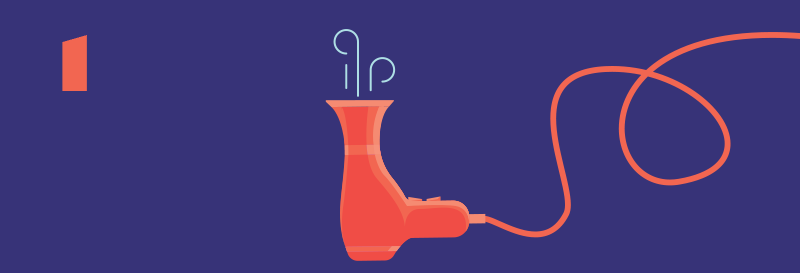 Illustrasjon av en hårføner som blåser