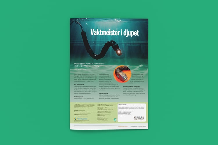 Faktaark om slangerobot i oljeindustrien mot grønn bakgrunn