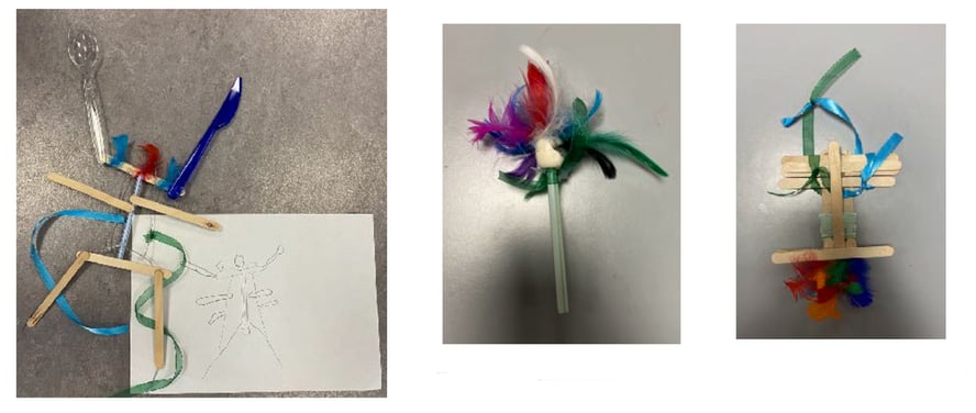 Hjelpemidler for å kile laget av fjær og ispinner