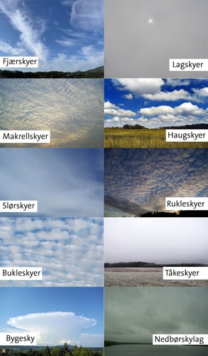 kollasje av ulike typer skyer