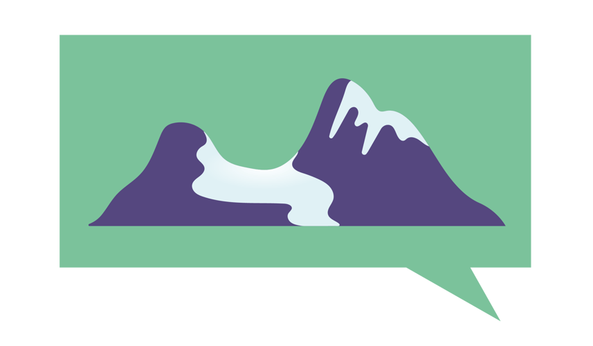 Tegning av fjell med to topper og en hvitisbre i mellom