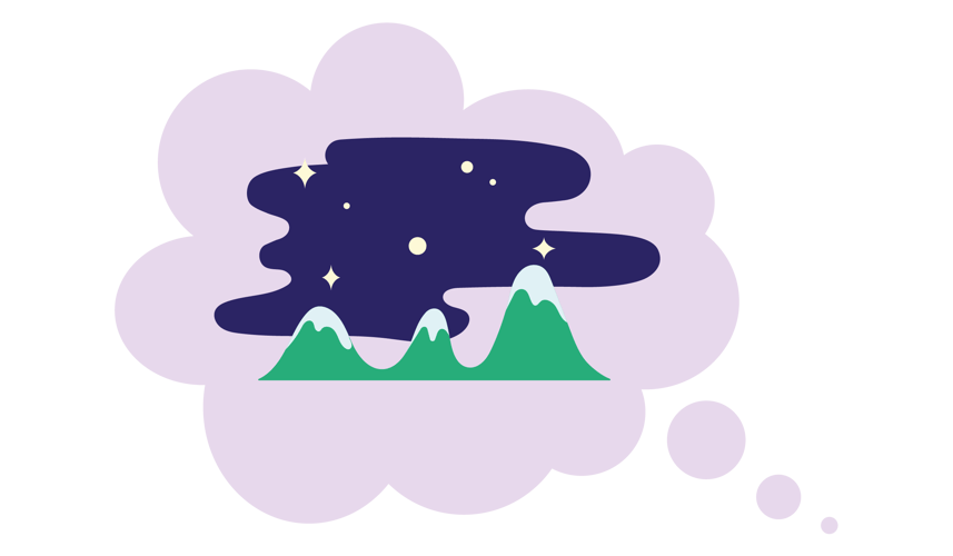 Tankeboble med bilde av en stjernehimmel som trekker fjellene til seg