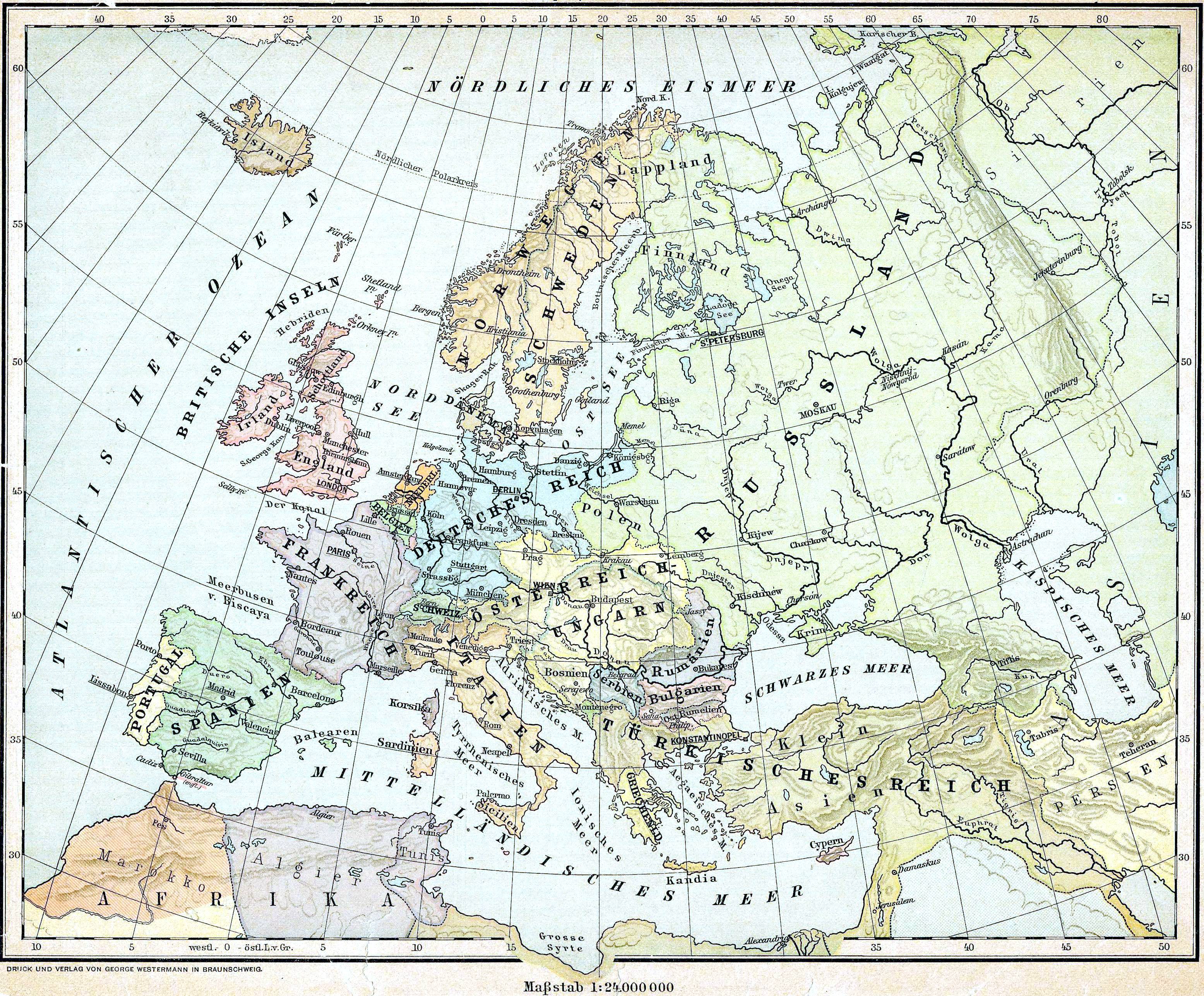 Europakart fra 1899.