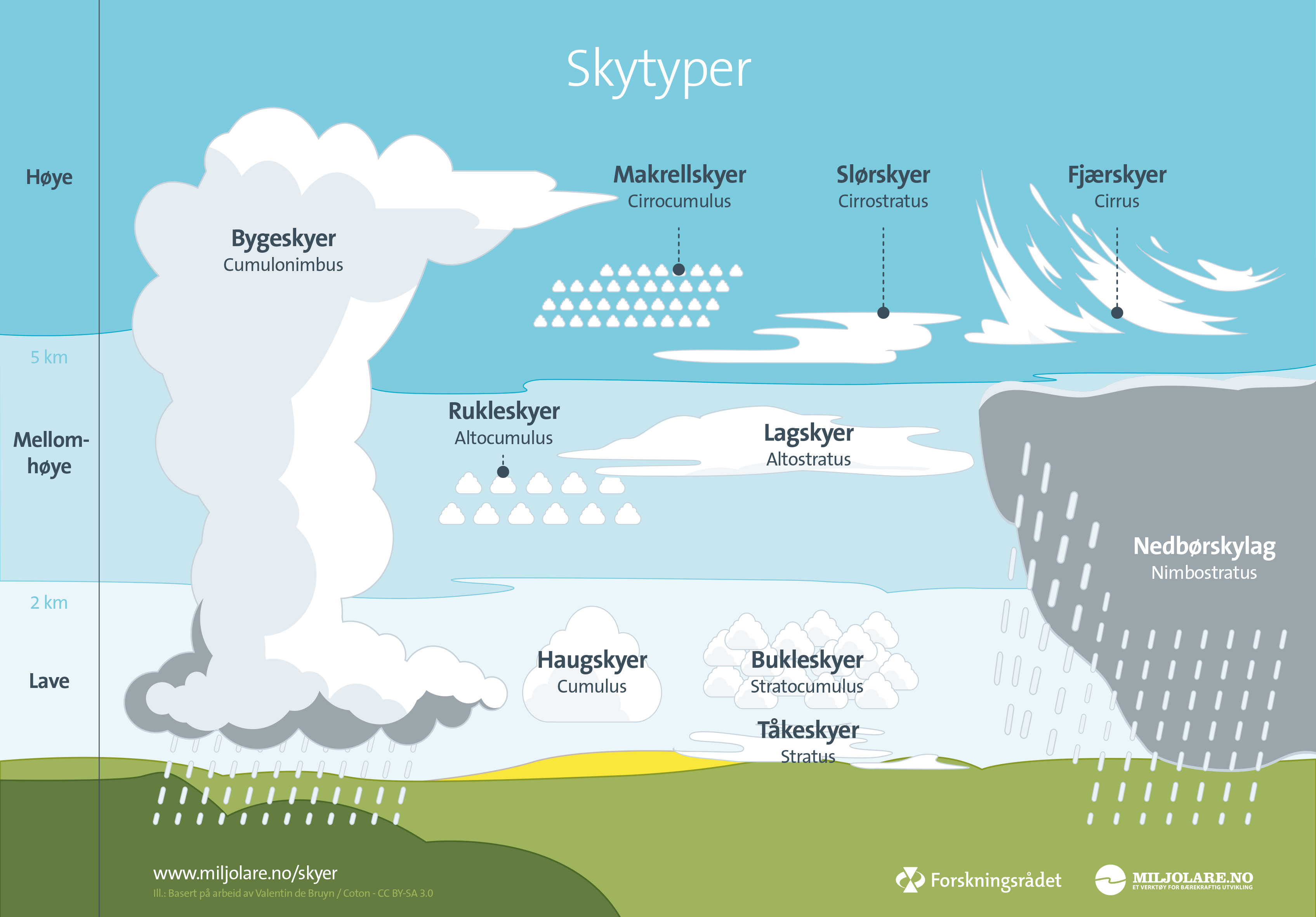 Illustrasjon av de ti forskjellige skytypene som finnes.