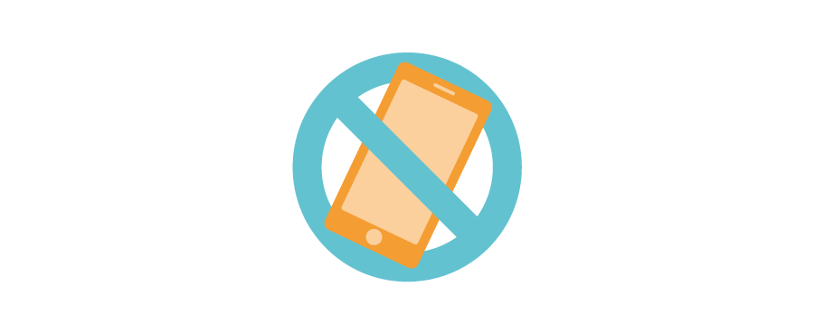 Tegning av mobiltelefon med forbudt-symbol