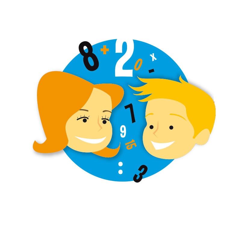 Illustrasjon av gutt og jente som snakker med hverandre med tall i bakgrunnen